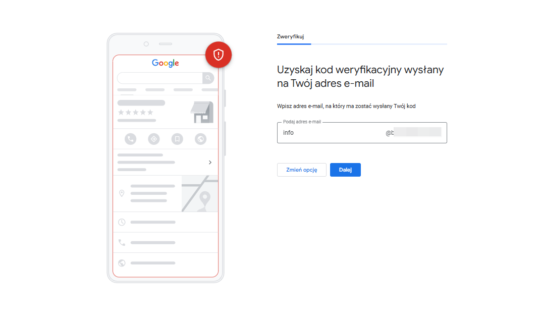 google moja firma - weryfikacja mailowa