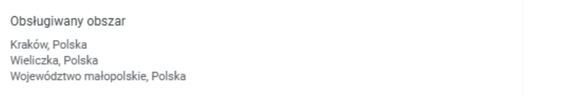 weryfikacja firmy google - obsługiwany obszar
