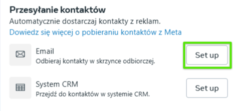 przesyłanie kontaktów w Panelu Meta Ads