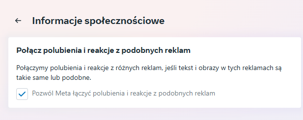 Informacje społecznościowe w ustawieniach reklam Meta