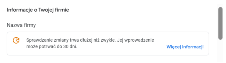 wydłużony czas weryfikacji profilu firmy w google