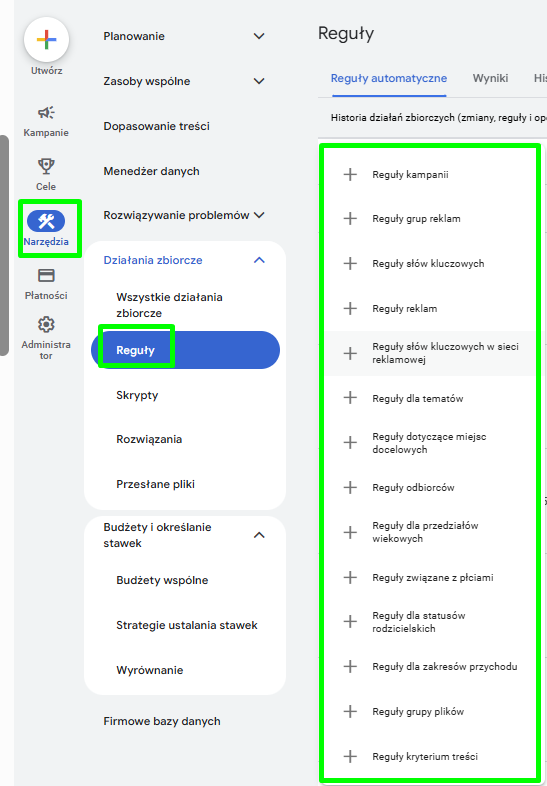 Automatyczne reguły i skrypty w Google Ads
