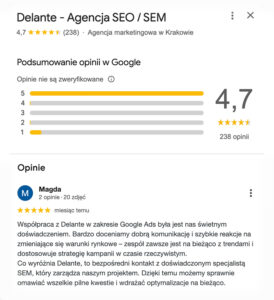 Opinie o Delante w Google