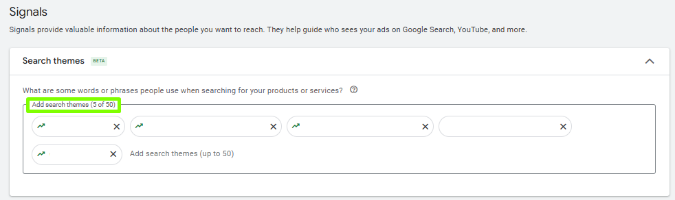 Więcej tematów wyszukiwania w kampaniach Performance Max