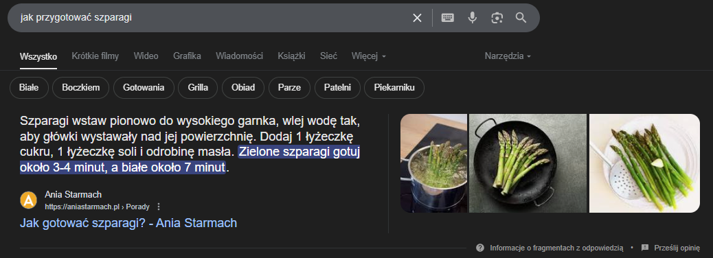 przykład featured snippets w Zero Click Search