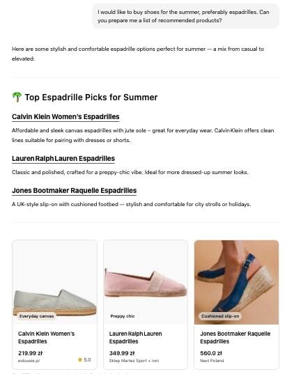 Debunking AI Myths - a screenshot of product listings in ChatGPT
