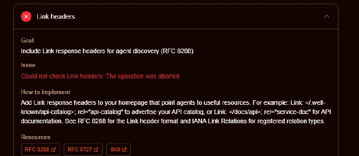 Cloudflare: test nagłówków Link nieudany, komunikat "Could not check Link headers: The operation was aborted"