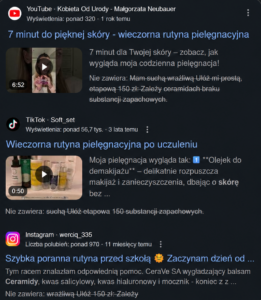 Wyniki w wyszukiwarce, rutyny pielęgnacyjne na social mediach
